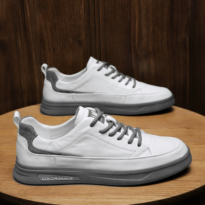 Летняя Мужская обувь 2023 Новая мужская кожаная обувь Спортивные повседневные кроссовки в Корейском стиле Модная универсальная белая модная обувь
