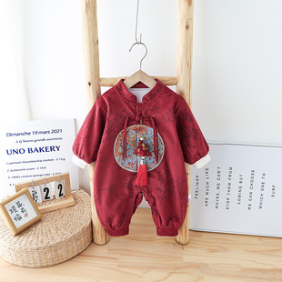 Baby jumpsuit spring and autumn western style baby clothes newborn full moon 100 days old national style festive outing