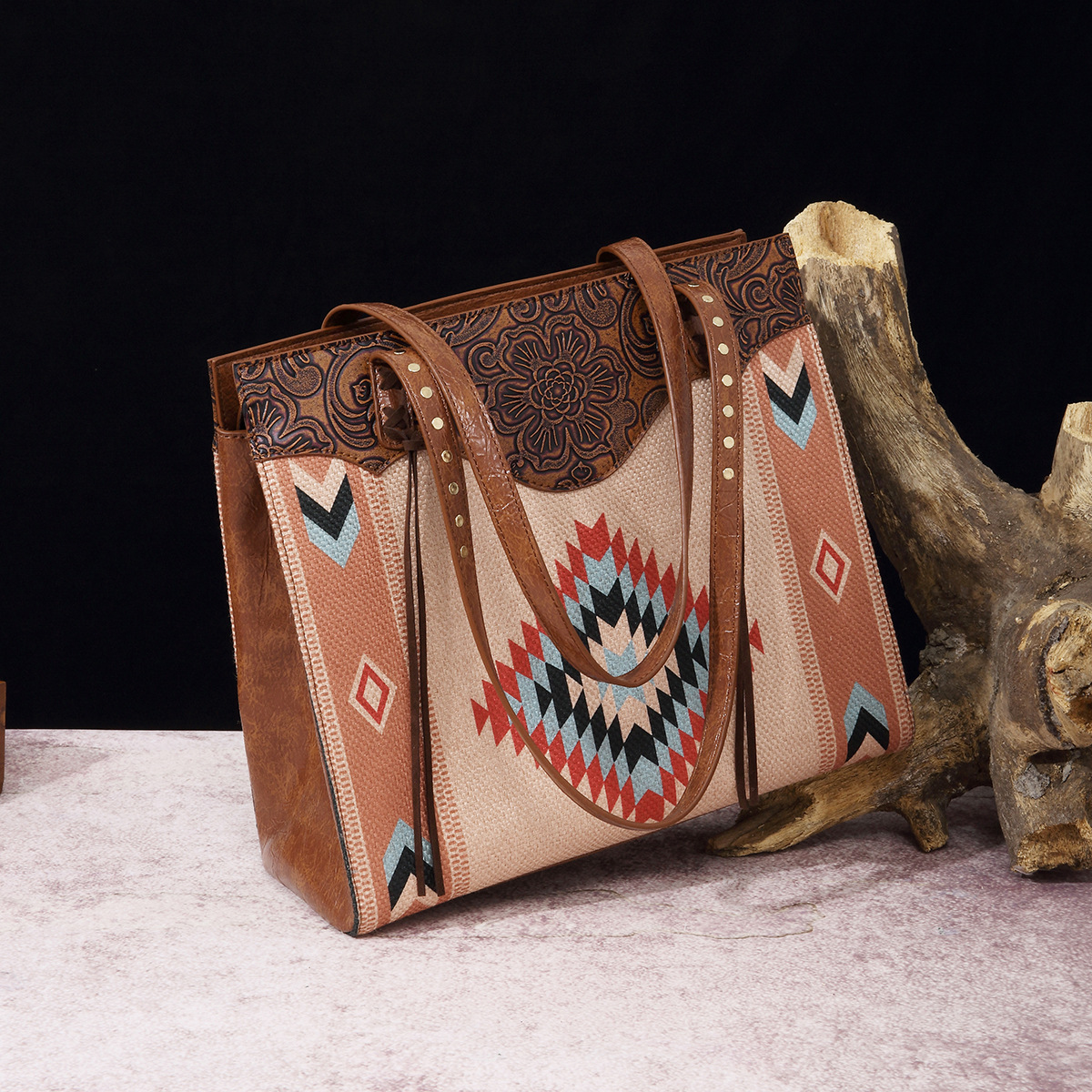 Western-Handtasche mit einer Schulter aus bedruckter Baumwolle und Leinen für Damen im Bohemian-Stil_voghion.com