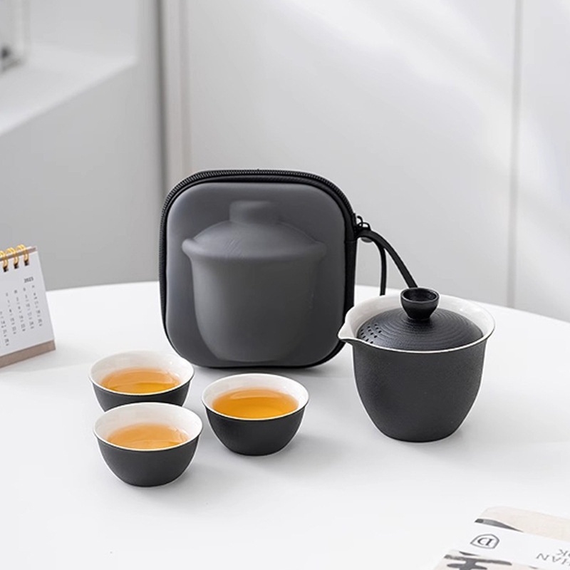 Travel tea set suit portable fast cup one pot three cups outdoor camping ceramic teapot gift logo