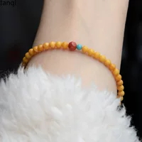 Художественный и последовательный браслет Xiaomi из янтаря, женский браслет из натурального старого янтаря куриного масла, 4 мм, бирюзовый, три круга.