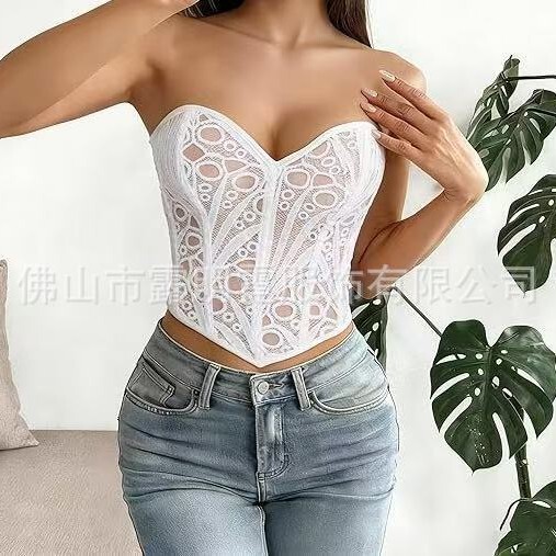 New European and American court-style corset with irregular lace and fishbone design, European and American shapewear top, strapless bustier New European and American court-style corset with irregular lace and fishbone design, European and American shapewear top, strapless bustier