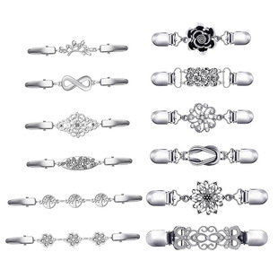 European and American Retro Cross-border Sweater Clip Women's Diamond-encrusted Silk Towel Buckle Anti-light Brooch Collar Scarf Clip Alloy Accessories