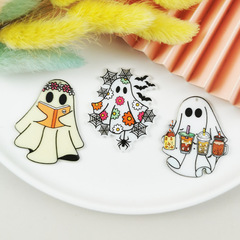ハロウィーンdiy両面アクリルアクセサリー蜘蛛の巣コウモリ飲料幽霊ネックレスキーホルダー材料