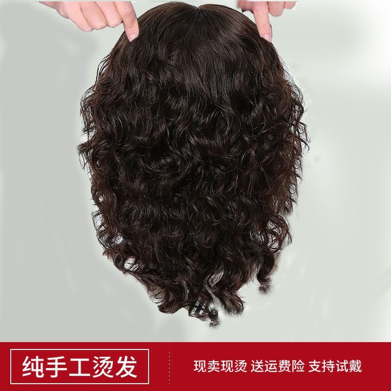 刘海假发女全头逼真整顶假发片羊毛卷女士假发逼真圆脸遮白发假发|ru