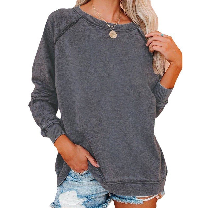 Primavera y otoño Amazon raglán suéter casual europeo y americano suelto de gran tamaño cuello redondo costura mujer manga larga transfronteriza mujer