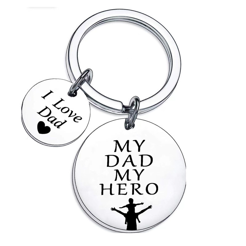 Giant Steel Jewelry Father's Day Keychain My Dad My Hero Stainless Steel Jewelry Laser Engraving