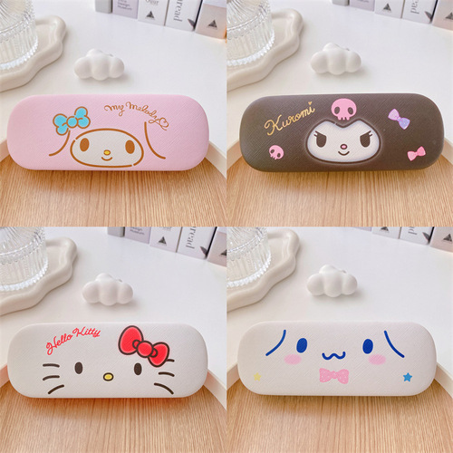Cartoon cute girl heart student myopia glasses case little white dog Kuromi glasses storage box anti-pressure storage box