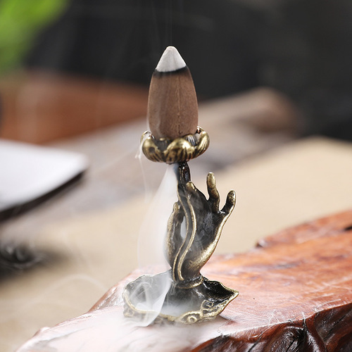 [Large quantity discount] Retro Brass Ornaments Buddha's Hand Backflow Incense Plug Pure Copper Lotus Incense Plug Indoor Home Ornaments