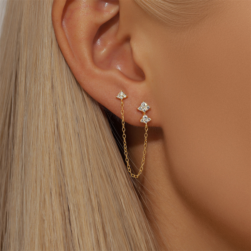 Zircon Inlay Material 1 Pair 925 Sterling Silver Zircon Geometric Ear Line