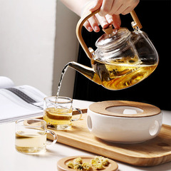 Square handle tea water separation bamboo handle teapot glass teapot boiling water flower teapot household tea boiler high borosilicate