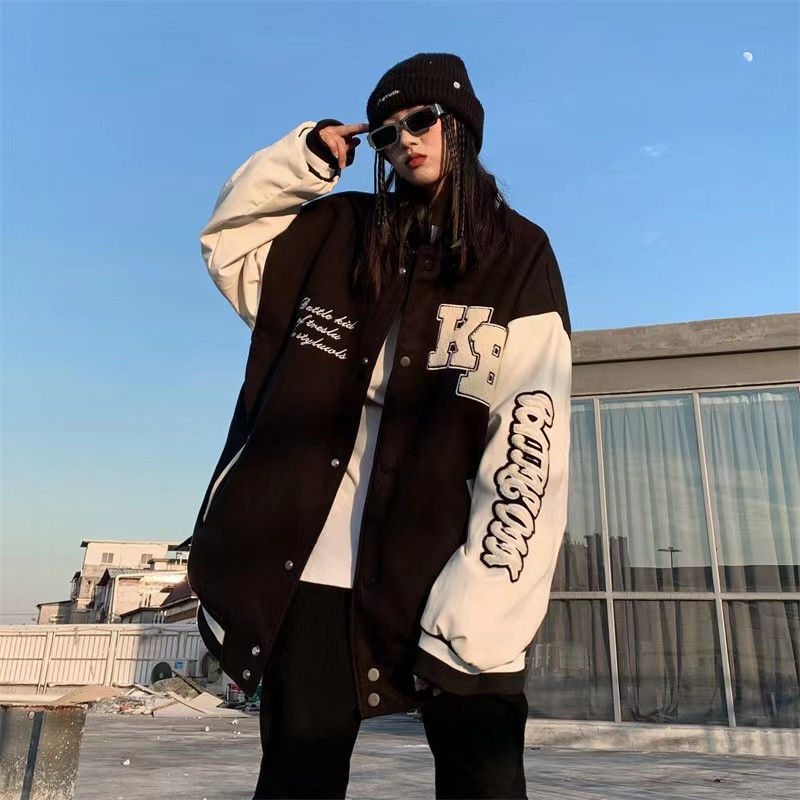 Trendy Men's American-style fleece-lined Baseball Suit Women's Winter Ins European and American-style oversize Cotton-padded Coat Thickened Vertical Collar Loose Jacket