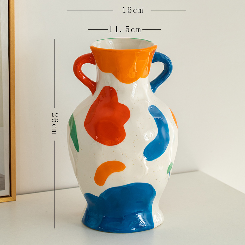 手描きのシンプルでモダンなカラフルなセラミック装飾ドライフラワー水耕花瓶リビングルームデスクトップフラワーアレンジメントホームデコレーション|undefined