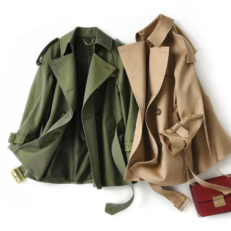 Осеннее подростковоеTrench Coat, средняя длина, поясной двубортный, хаки, размеры S–2XL