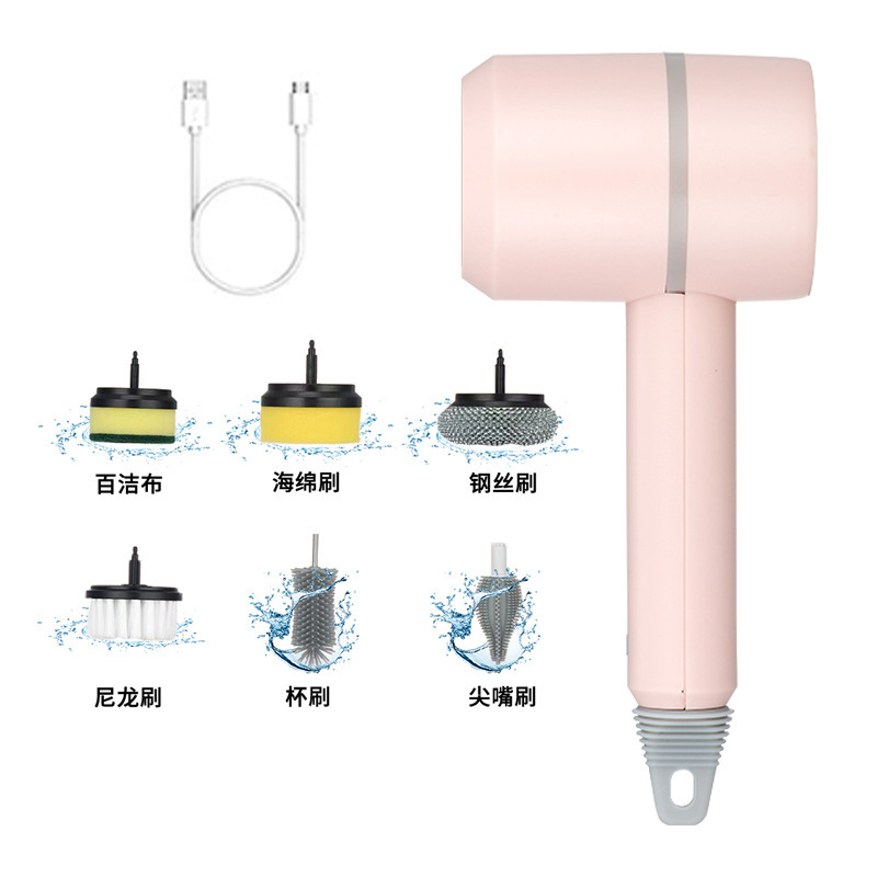 Cepillo de limpieza eléctrico transfronterizo para uso doméstico, cepillo de cocina multifuncional con cabezales de cepillo reemplazables, herramienta para lavar platos y ollas, máquina cepilladora manual.