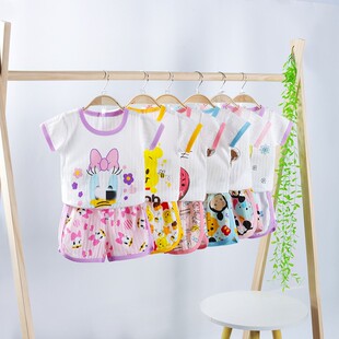 兒童外貿家居服套裝夏季短袖短褲呼吸棉薄夏季空調服男女兒童睡衣