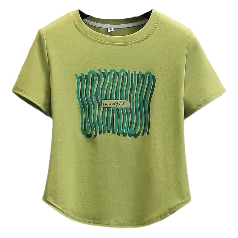 2-300 kg de gran tamaño estilo caliente de verano diseño de moda suelto y delgado camiseta casual de manga corta de hombro de mujer de moda