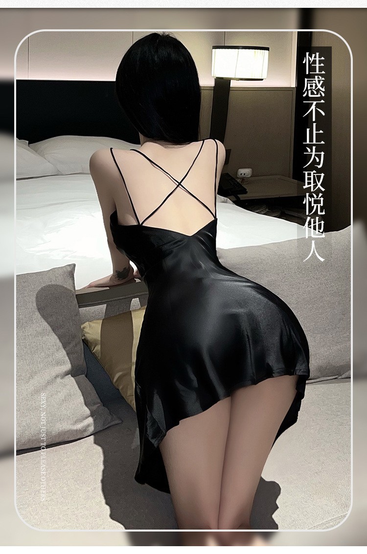 Women’s Ice Silk Pajama Nightdress with Side Split, Costume Style, One Size — detail image 4
