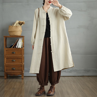Shipai# Zen Suits Long Buddhist Suit Zen Coat Plain Clothes Cotton and Linen suit Cardigan Top Autumn