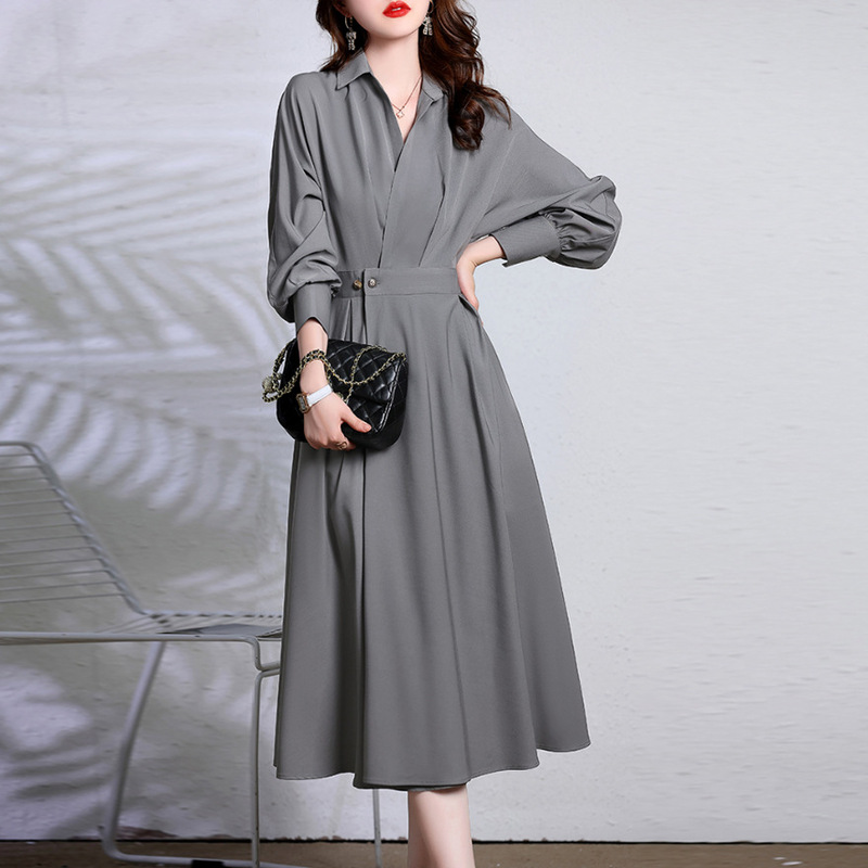 Design Sense Shirt dress Women's Long-sleeved Spring and Autumn New Elegant Slimming Commuter Long Dress High-set Light Luxury Skirt Design Sense Shirt dress Women's Long-sleeved Spring and Autumn New Elegant Slimming Commuter Long Dress High-set Light Luxury Skirt