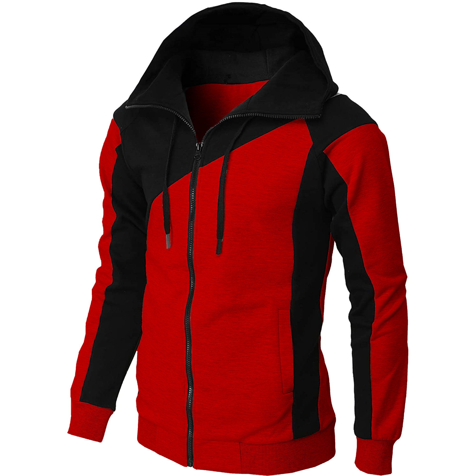 Neue Herbst- und Winterjacke mit kontrastierendem Reißverschluss und Kapuzenpullover, lässige Mode, langärmelige Sportbekleidung für Herren_voghion.com