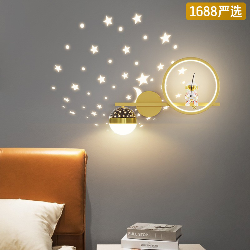 [Selección estricta] lámparas de pared para niños astronautas creativos nórdicos dibujos animados astronautas hombres y mujeres habitaciones estrellado cabezal de cama