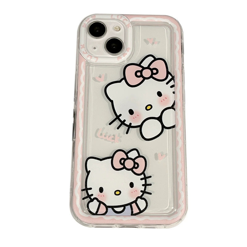 Чехол для телефона (Hello Kitty) для iPhone 11–16, прозрачный с амортизирующей подушкой и защитой от падений