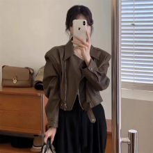 复古pu皮衣外套女2025秋冬季新款小个子时尚百搭显瘦短款夹克上衣