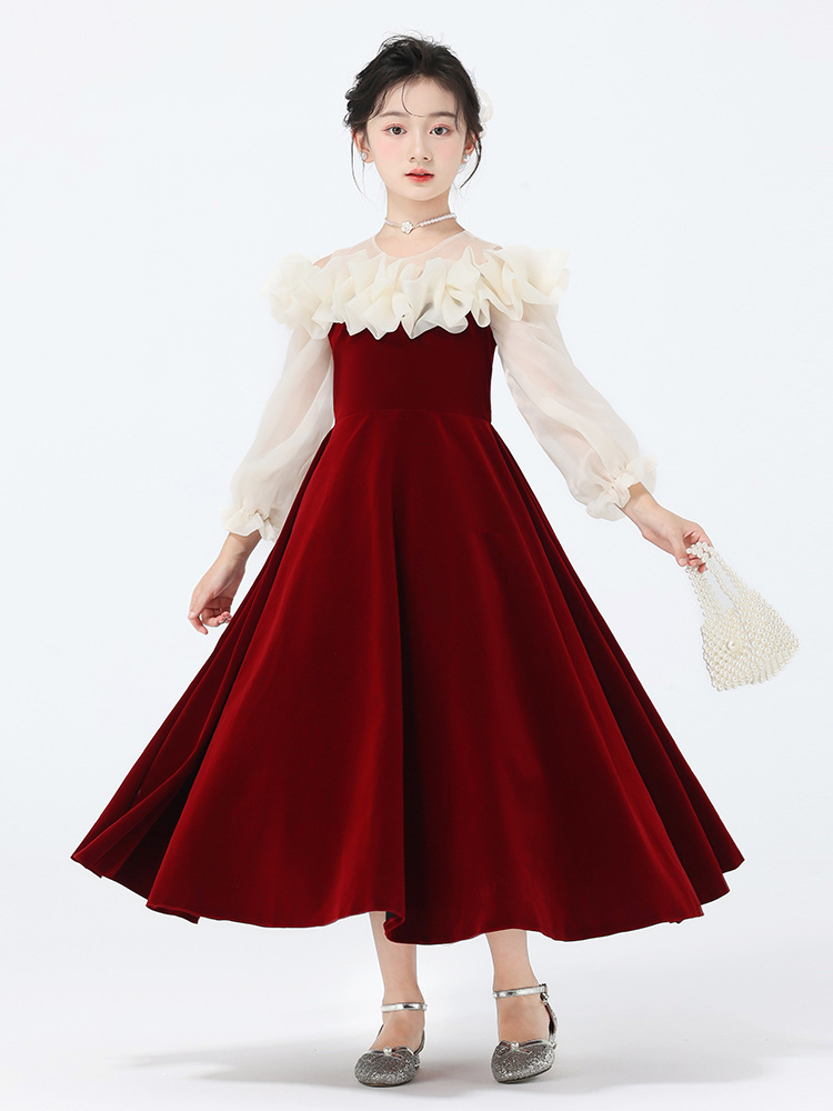 Vestido de alta gama para niñas, vestido de princesa rojo, anfitrión de niños, niña de las flores, traje de interpretación de piano, vestido de niña