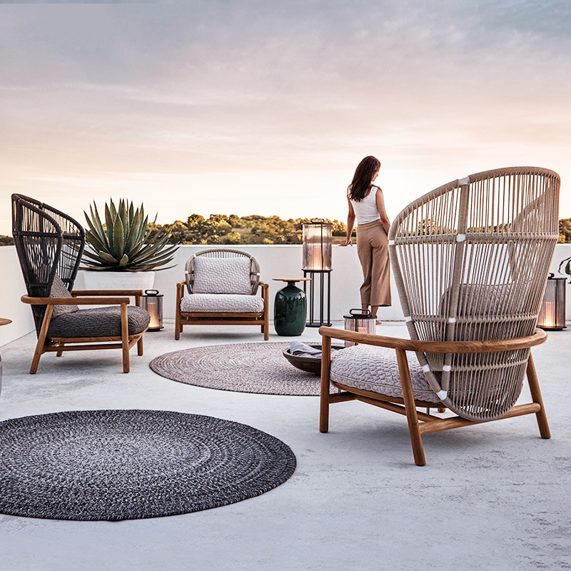 Sofá de madera maciza al aire libre Villa patio jardín impermeable silla de caña ocio muebles balcón sofá creativo