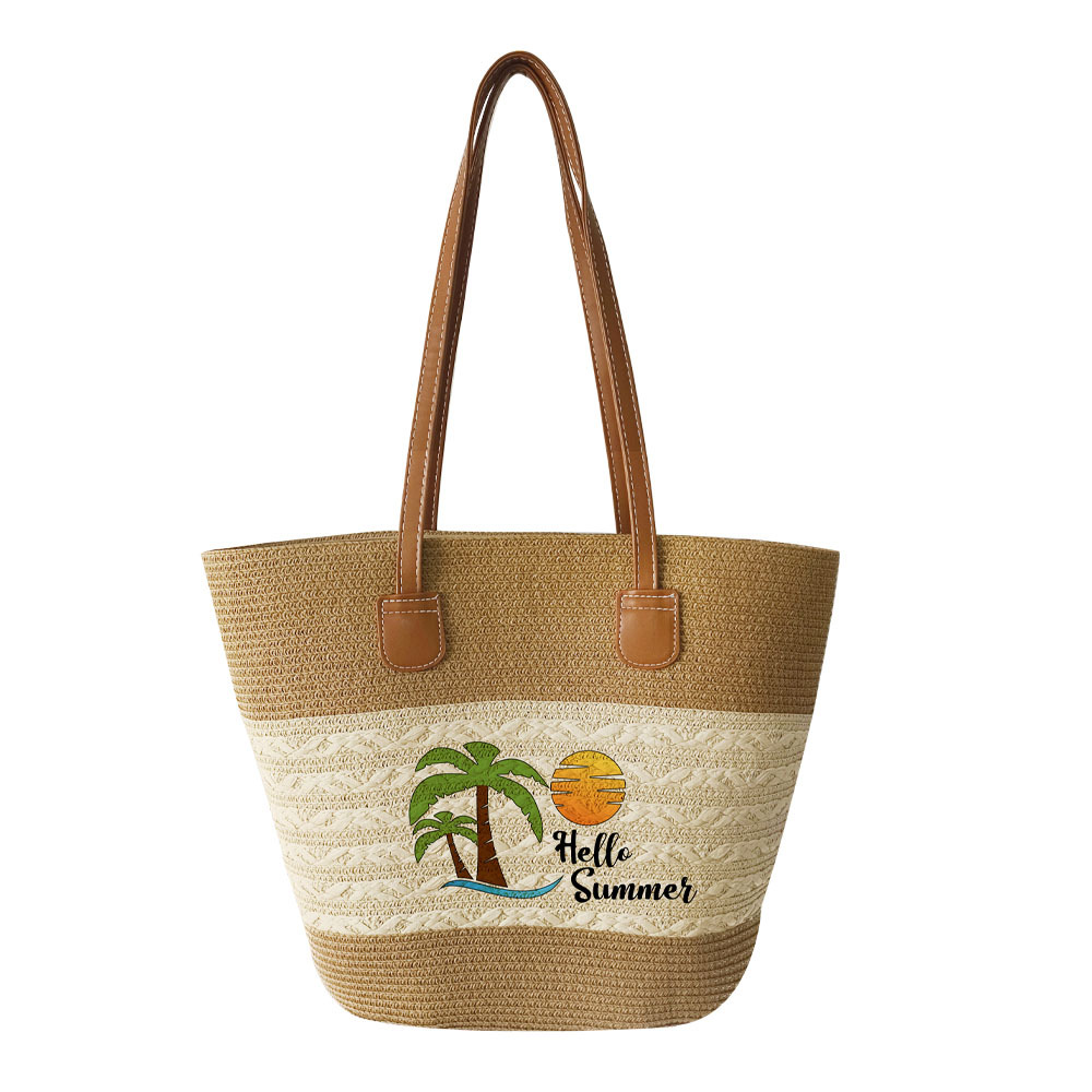 New Large Capacity Straw Woven Sun Protection Bag, Vacation Travel Beach Bag, Women's Woven Shoulder Bag - Thumbnail 4