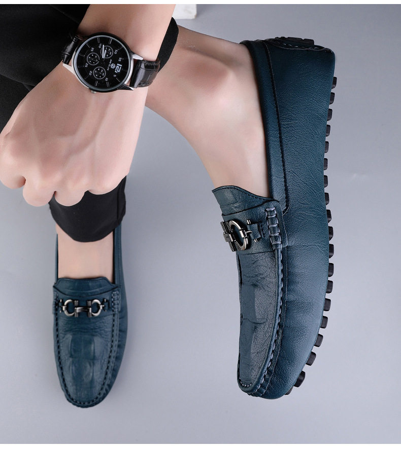 Giày lười nam da bò họa tiết vân cá sấu, đế bệt, cổ thấp, form rộng — 8080 màu xanh lam, 8080 màu đen, 8335 Màu nâu, 8335 màu đen chi tiết 33
