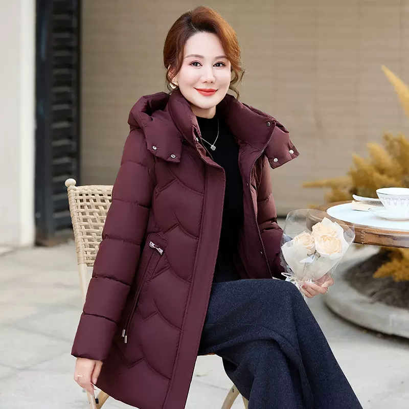 妈妈棉服冬季新款中长款保暖洋气棉衣修身加厚显瘦棉袄外套棉袄女
