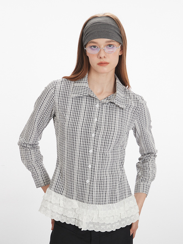 HeyHenry 日本製チェック柄スリム長袖シャツ女性用 2025 秋新作ショルダーシーズンレーストップ|undefined