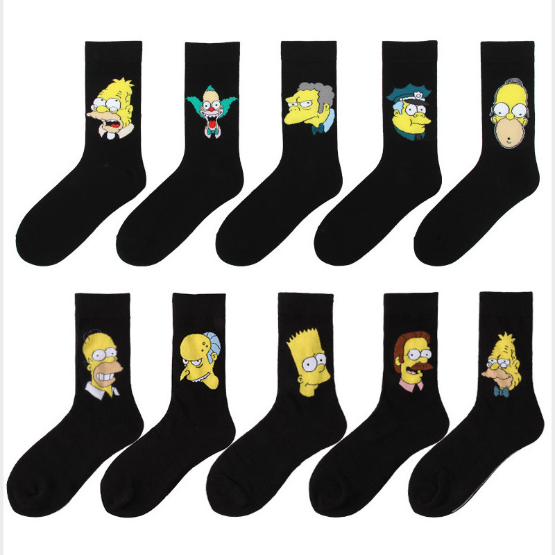 Socks Men's Casual X Simpsons Couple Socks Mid-Tube Street Trendy Socks Personalized Anime Head Korean Cute Socks