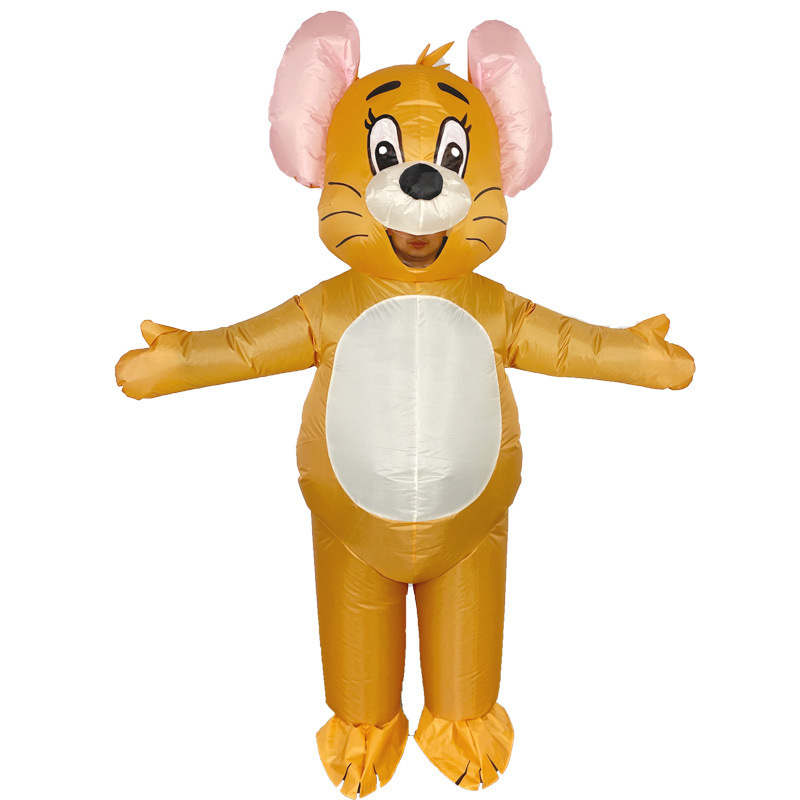 Nuevos cos transfronterizos juegan ropa inflable de gato negro lindo perro amarillo muñeca inflable creativa divertida ropa inflable de dibujos animados