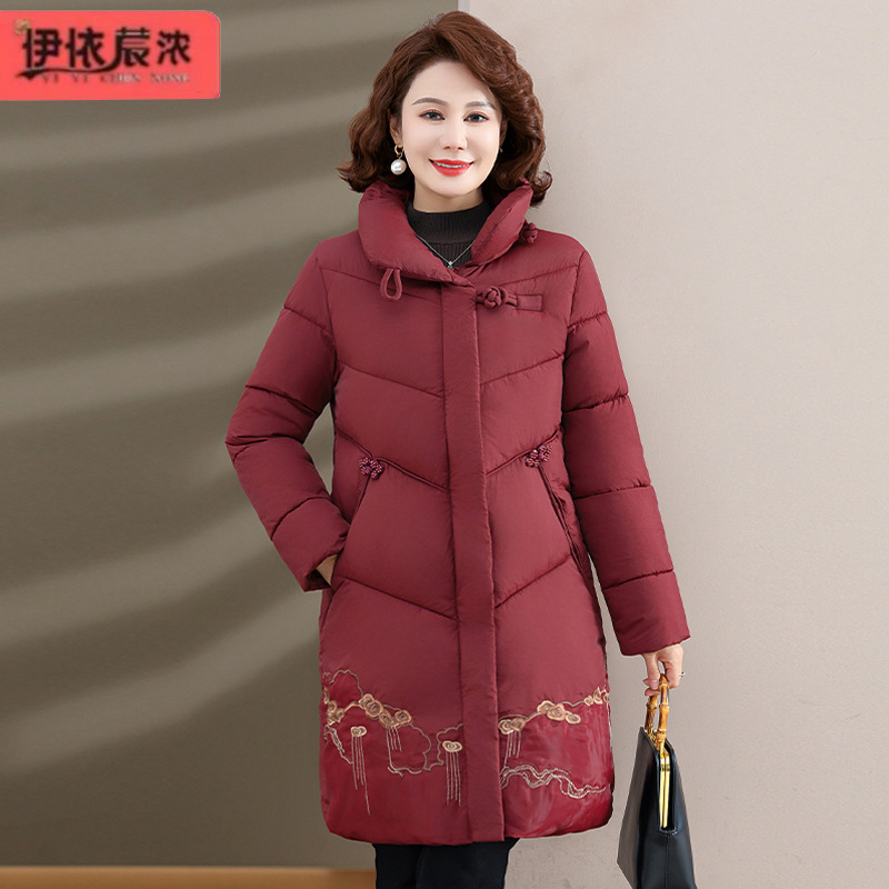 春节过年红色妈妈中长款棉衣时尚新款冬装中年女装妈妈装时尚棉袄
