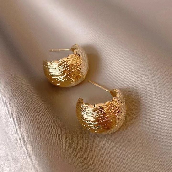 Textured gold ball earrings-silver needles