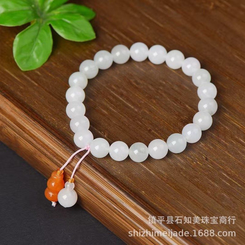 新疆天山翠金丝玉多宝手链男女款冰种圆珠白飘花翡翠色diy珠现货|undefined