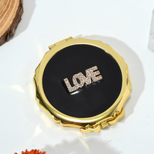 镜子化妆镜定制折叠小镜子圆形LOVE闪钻随身迷你镜女生外出补妆镜