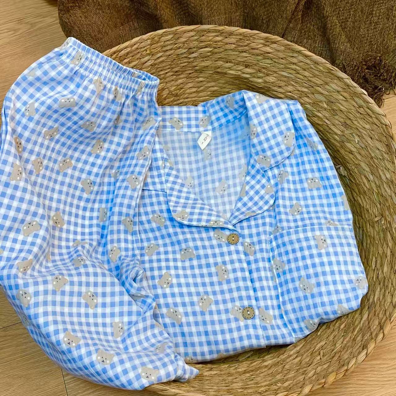 Al por mayor transfronterizo explosión con cojín de pecho primavera y otoño dulce nubes algodón pantalones de manga larga pijamas de niñas estudiantes set de ropa para el hogar
