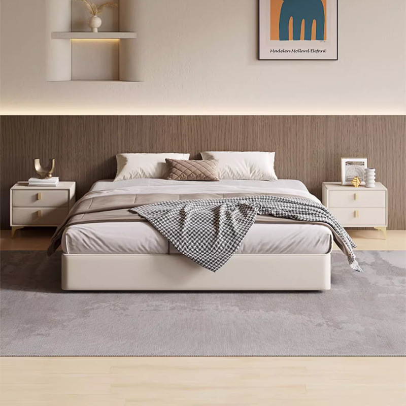 Cama sin cabeza moderna y simple doble tipo de casa pequeña con cajones cama de almacenamiento en el suelo cama sin respaldo cama de madera maciza cama de tatami