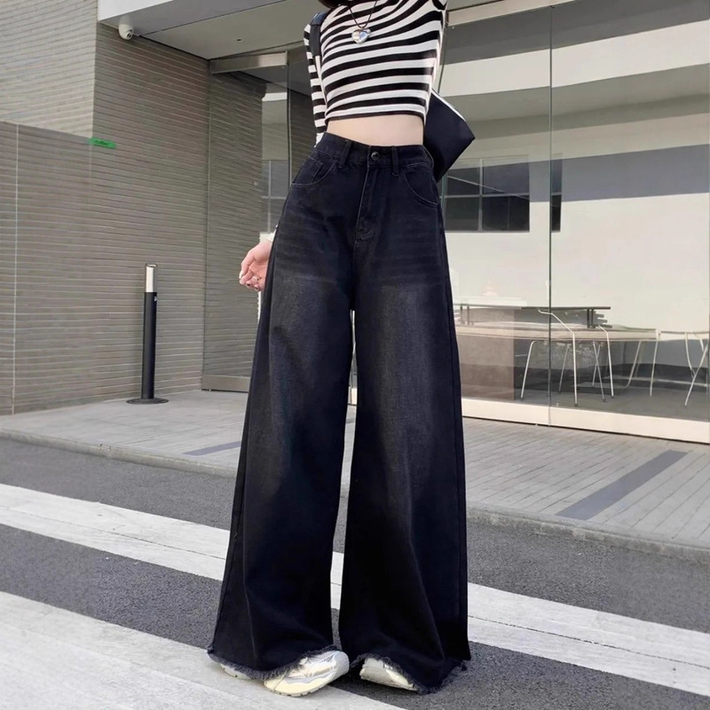 【Korean Style】Vintage Straight-Leg Jeans for Women, High-Waisted, New Autumn Style, Pear-Shaped Body, Loose Slimming Wide-Leg Pants