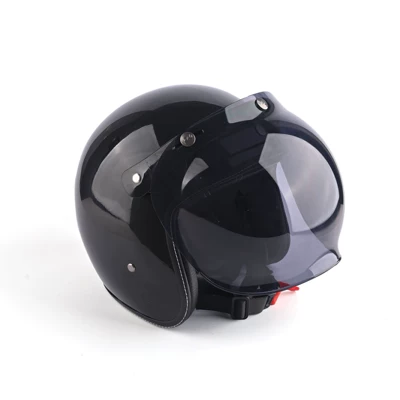Helmet for Motorcycles, Electric Vehicles, Motosiklet kaskı (dəbilqə) - bright-black-bubble-mirror-free-w-brown-mirror-hat-brim-face-towel-s