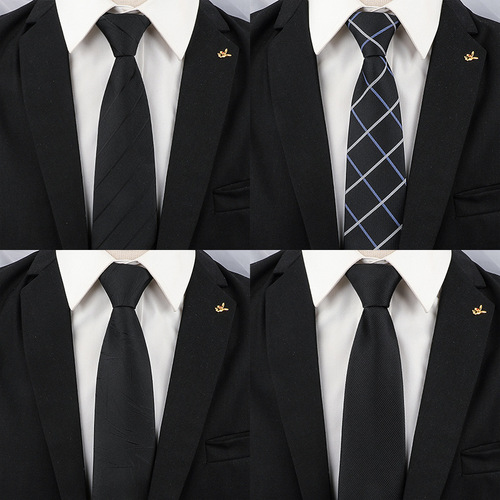 Men's black tie men's formal wear Korean version 8cm student female suit business lazy zipper style wedding career trend