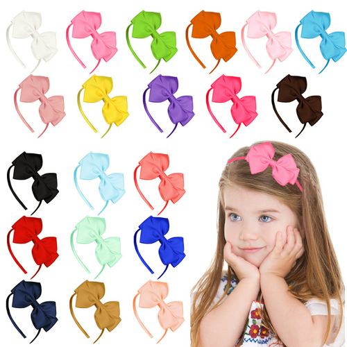Pure Color Bow Children Hair Band for Girls Polyester Ribbed Headband Hair Accessory Cute Versatile