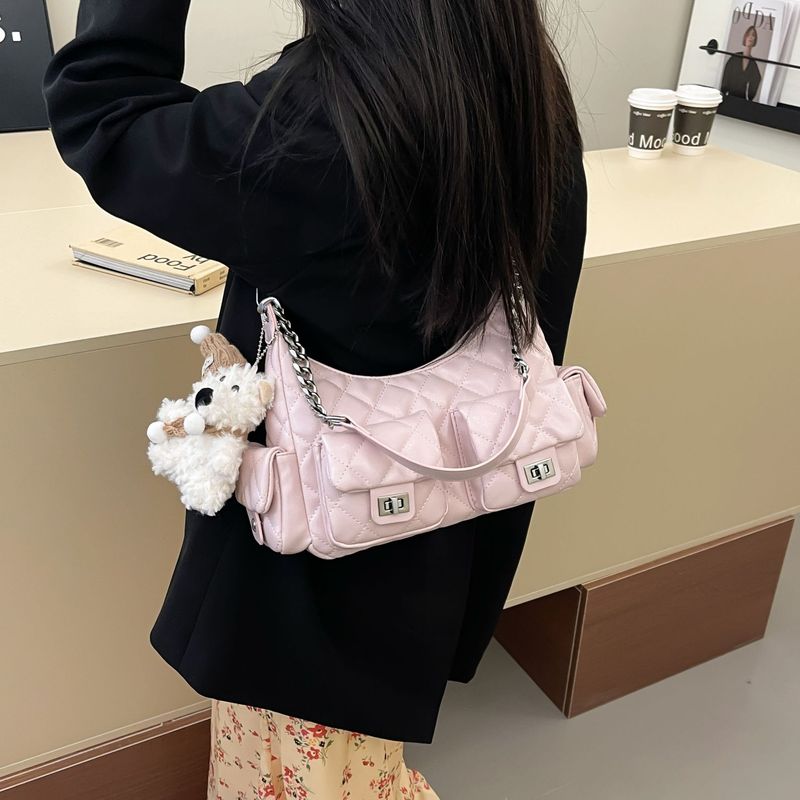 小香风菱格链条包流浪包女高级感小众中古腋下包大容量斜挎托特包|undefined