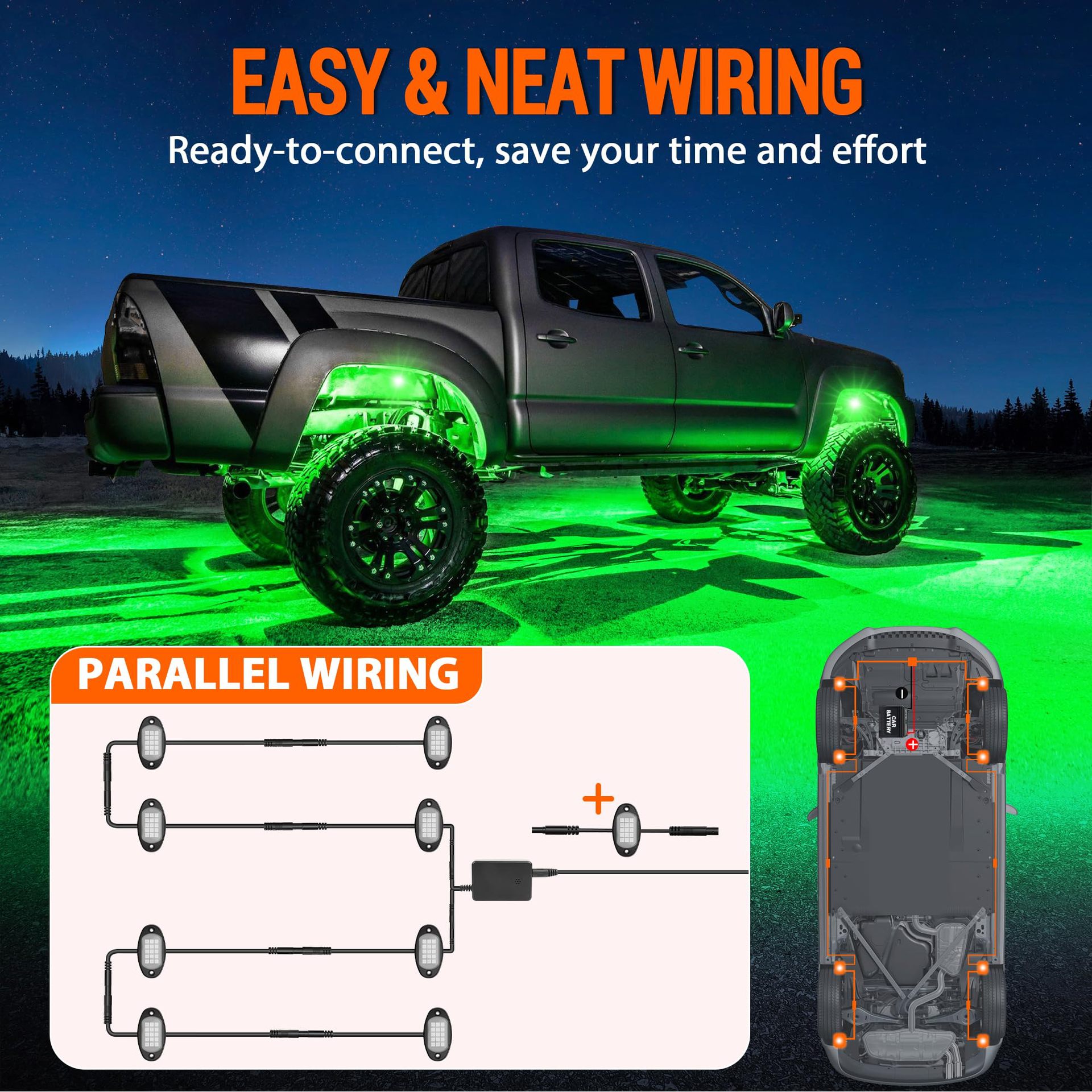Cross-border hot car RGB chassis light off-road vehicle bottom music rhythm light LED colorful APP remote control atmosphere light
