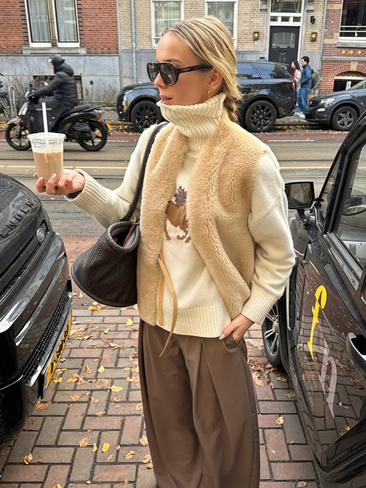 Cajera de cordero chaleco de cachemira primavera y otoño 2025 nueva ropa de mujer europea y americana sin mangas corta chaleco de cardigan casual image 7