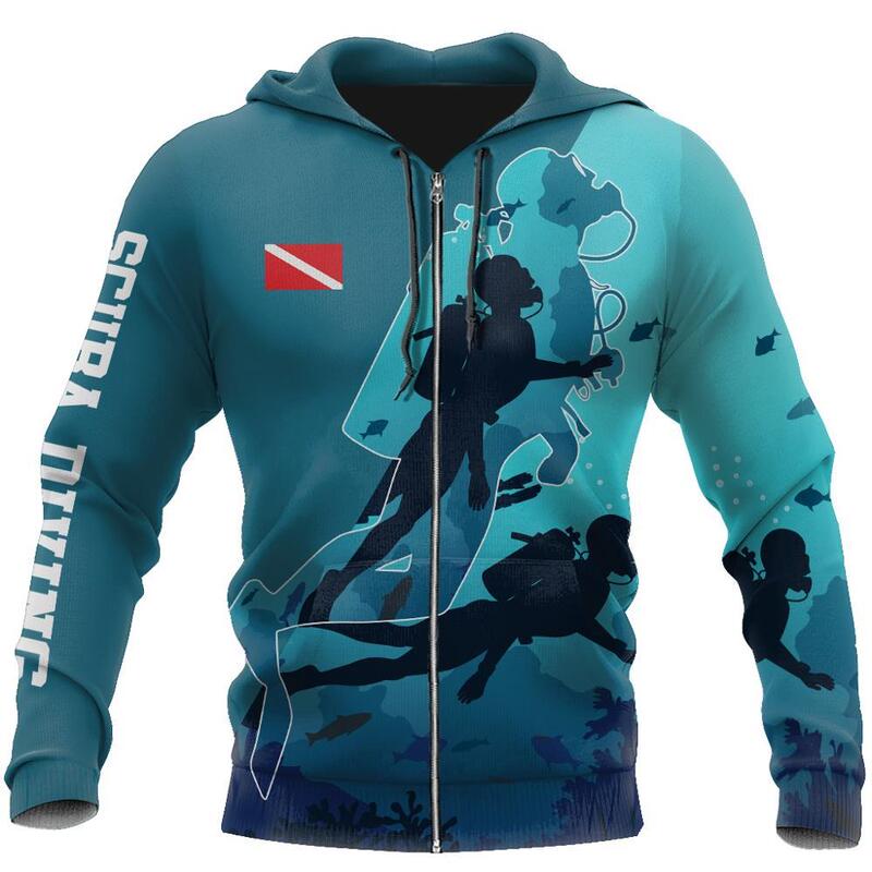 Cross-border Amazon New Men's Scuba Diving 3D Hooded Sweatshirt Spring and Autumn Casual Zipper Hooded Sweatshirt